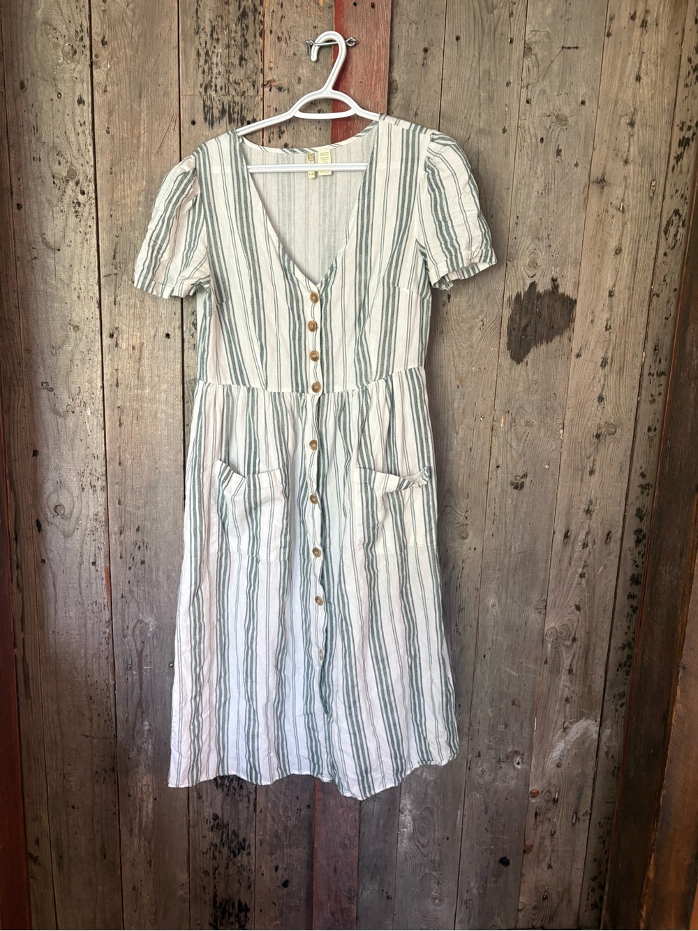 Japna White Dress with Soft Green Stripes